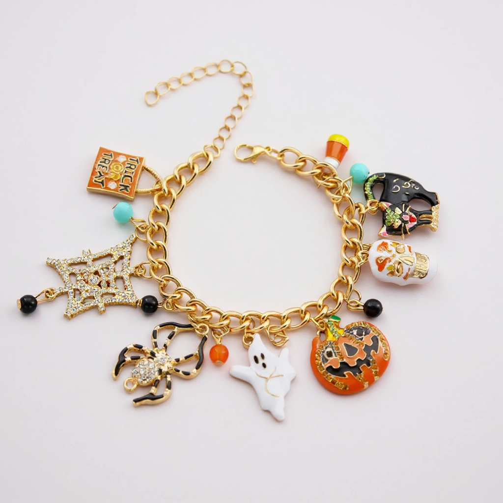 Not Your Average Halloween Charm Bracelet on Gold Chain