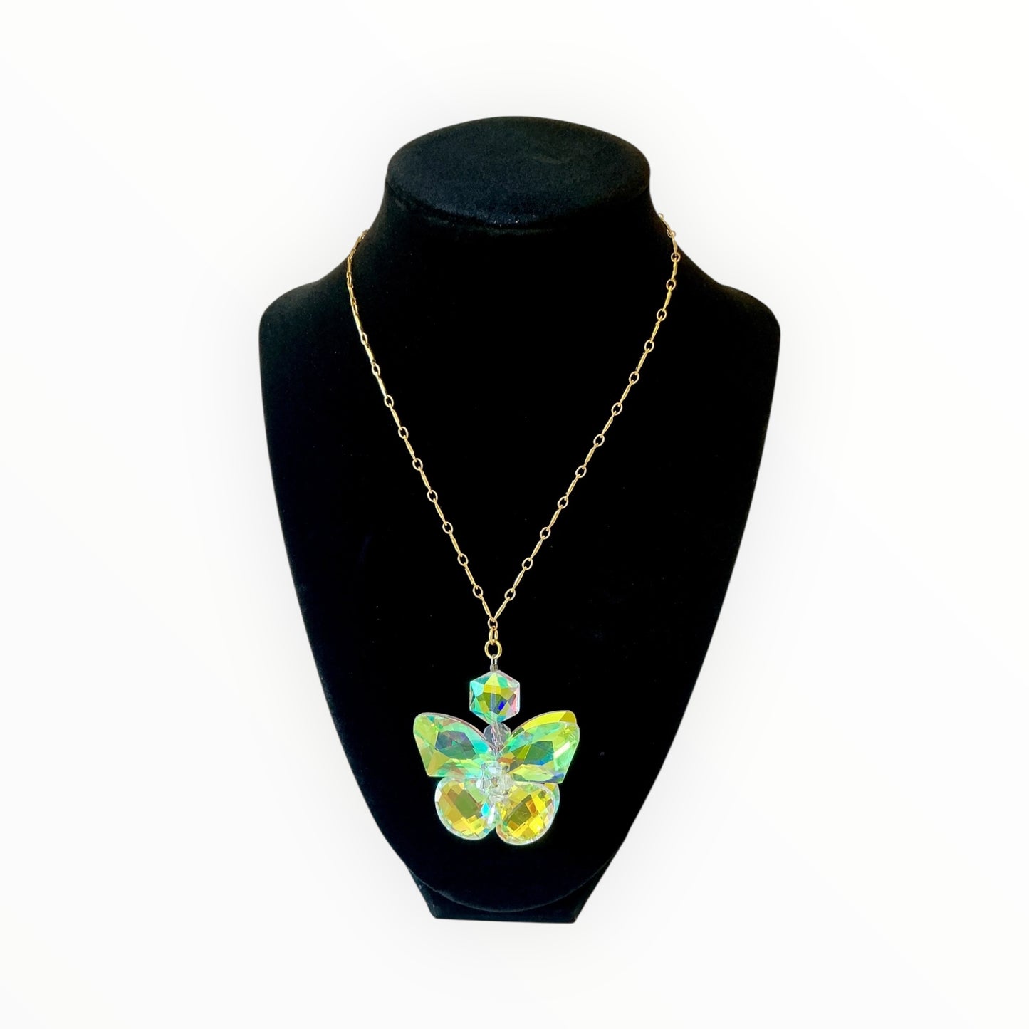 18k Gold Finish Necklace | Iridescent Butterfly Statement Pendant