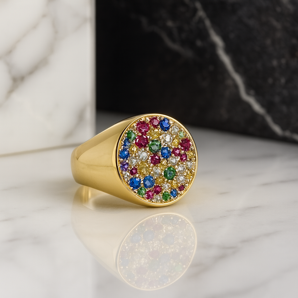 Gold Multicolor Gemstone Signet Ring