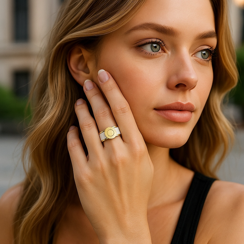Gold & White Enamel Roman Numeral Ring