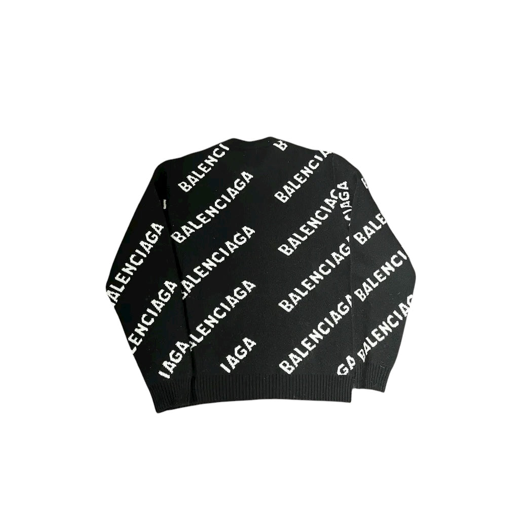 Balenciaga Sweater All Over Logo Black White