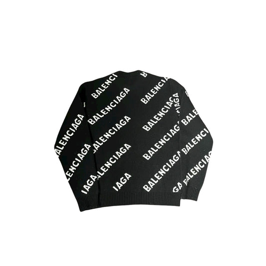 Balenciaga Sweater All Over Logo Black White