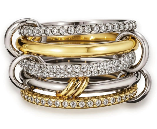 Silver & Gold Diamond Stackable Multi Ring Set of 5 Rings