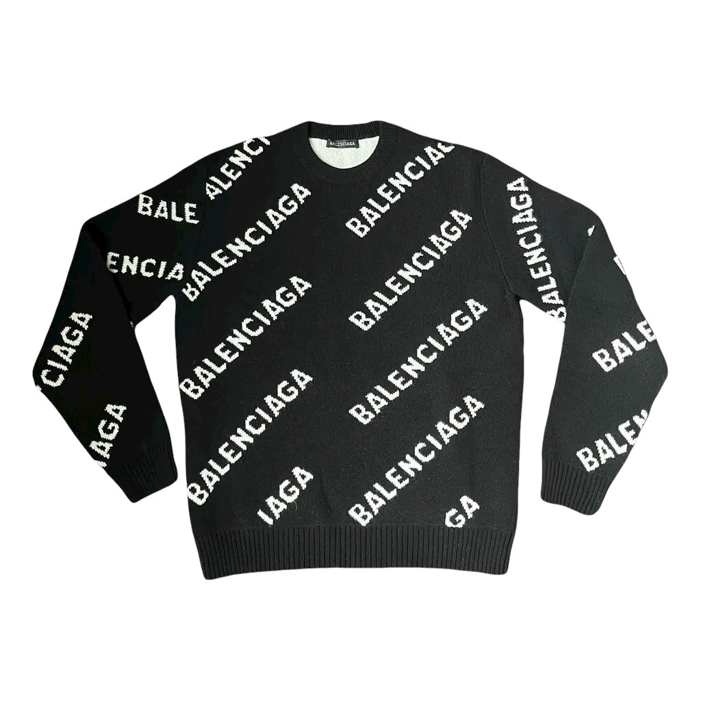 Balenciaga Sweater All Over Logo Black White