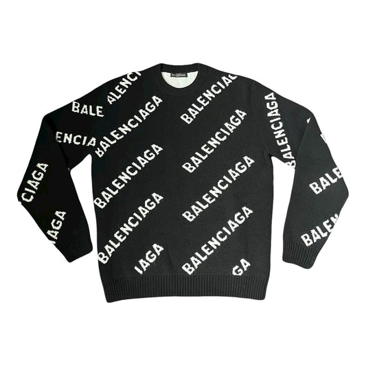 Balenciaga Sweater All Over Logo Black White