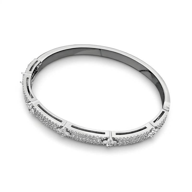 Saks Fifth Avenue White Gold Cubic Zirconia Clover Flower Bangle Bracelet