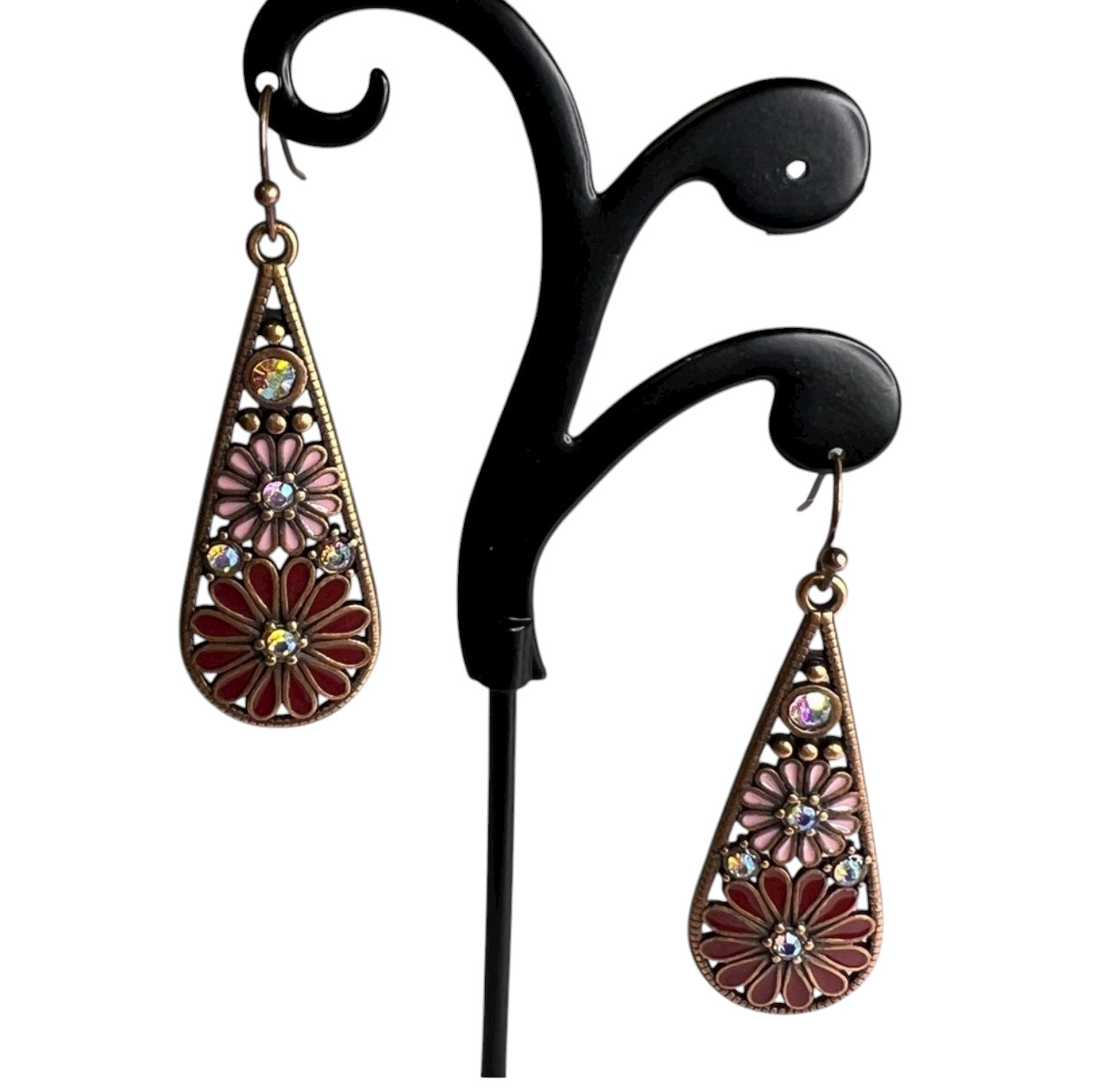 Copper Floral Tear Drop Earrings