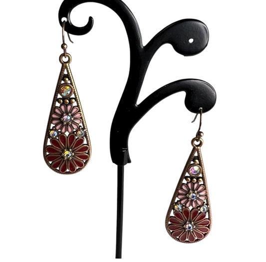 Copper Floral Tear Drop Earrings