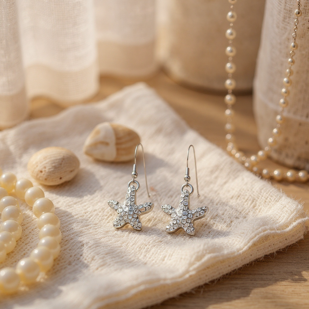 Sterling Silver Crystal Starfish Earrings