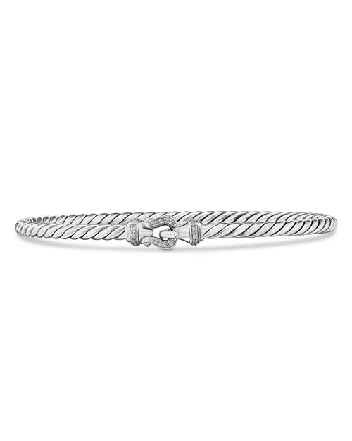 David Yurman Buckle Classic Cable Bracelet Sterling Silver with Diamonds, 3mm