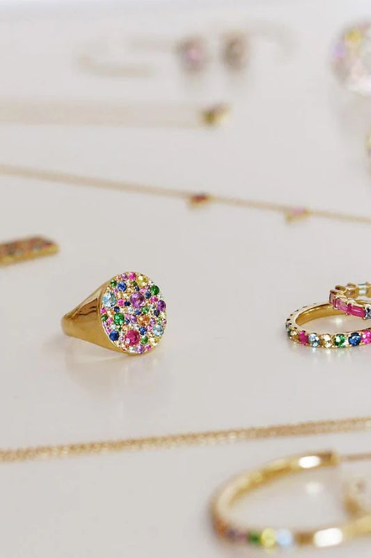 Gold Multicolor Gemstone Signet Ring