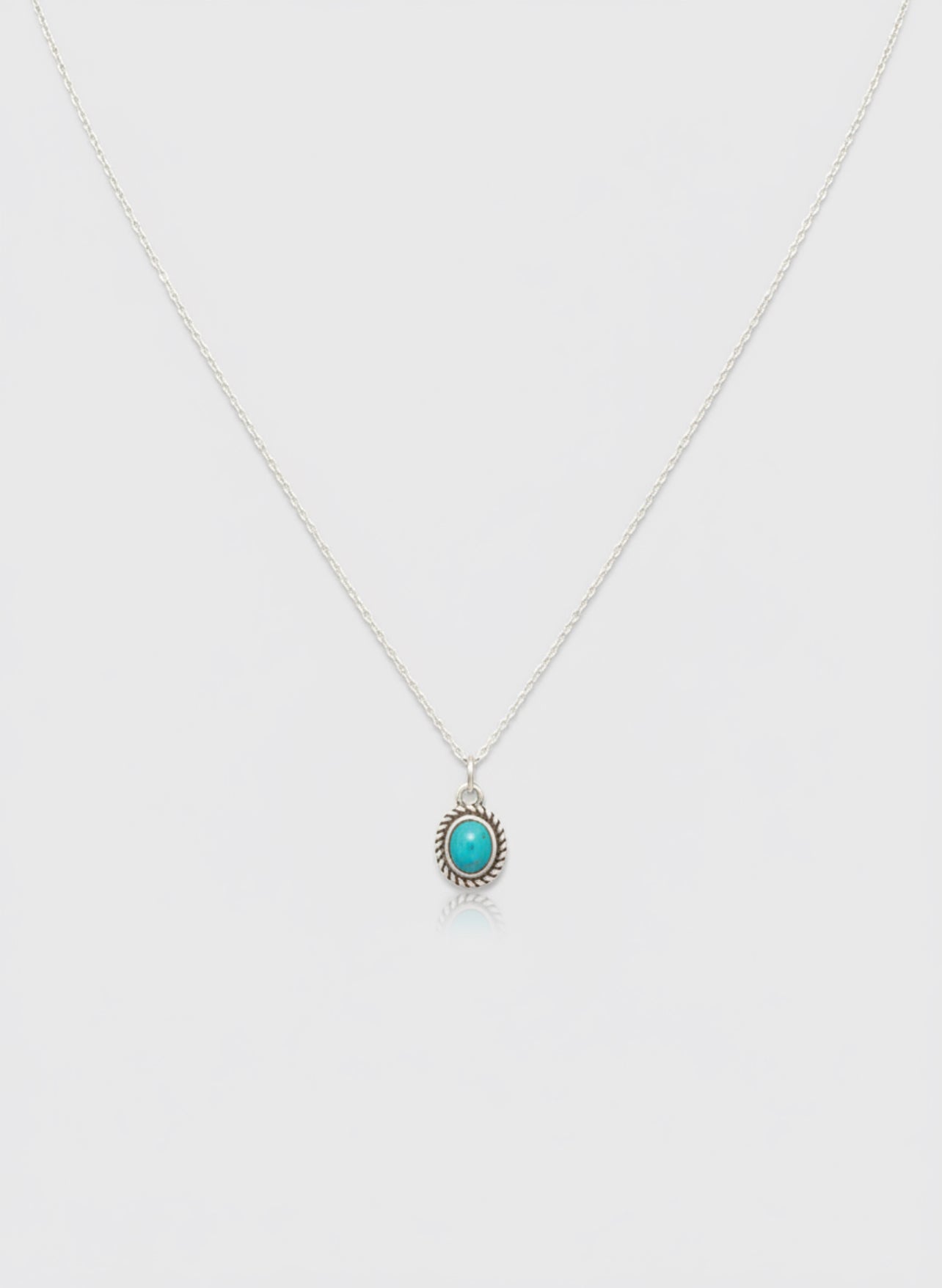 Turquoise Oval Pendant 925 Sterling Silver Necklace 16in