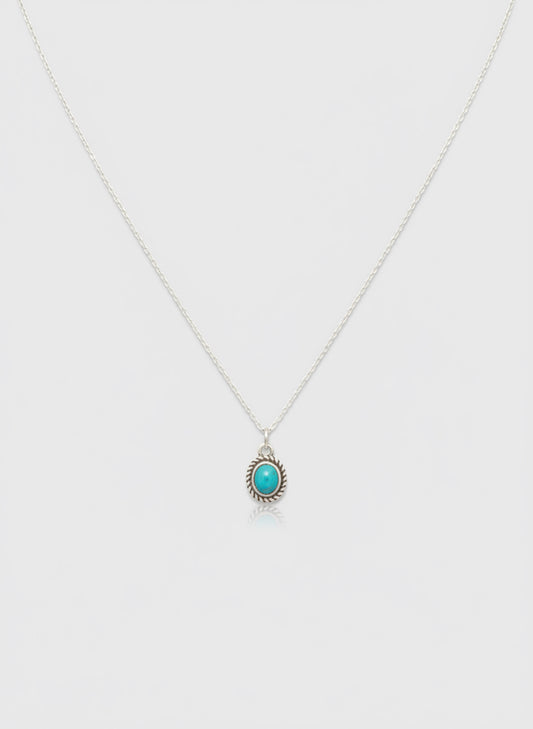 Turquoise Oval Pendant 925 Sterling Silver Necklace 16in