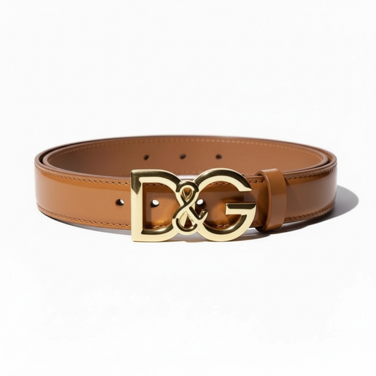 D&G Tan Belt with Gold Logo Buckle