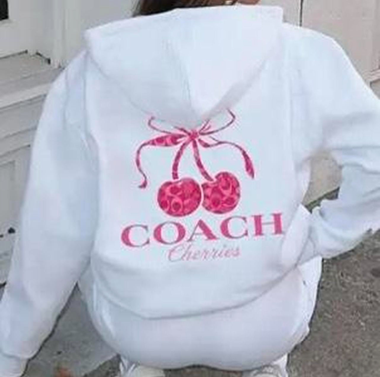 COACH Monogram Pink Cherries White Hoodie