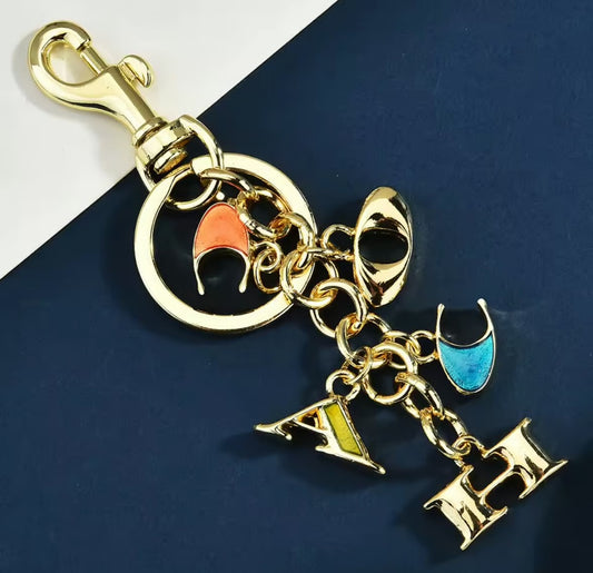 Coach Gold Multicolor Keychain Bag Charm Keyholder