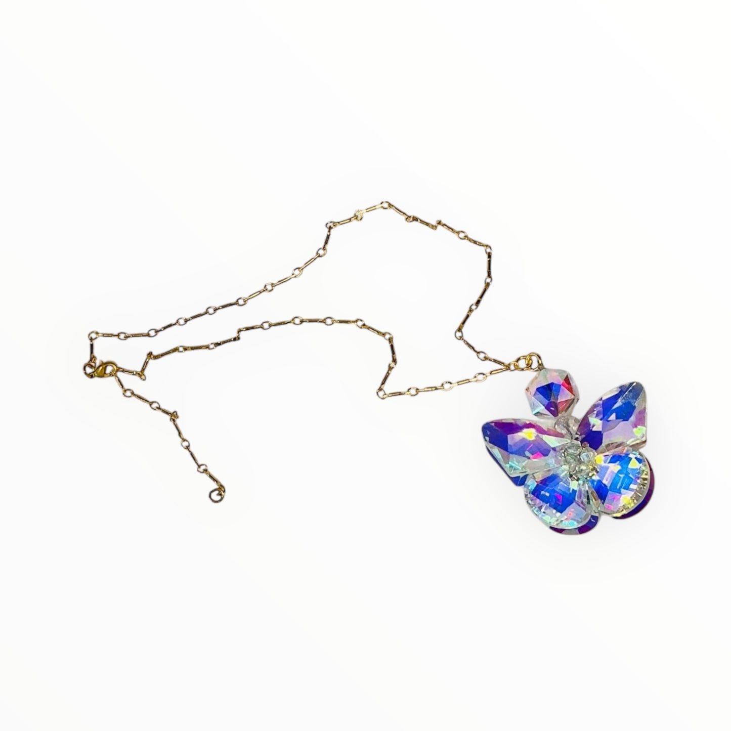 18k Gold Finish Necklace | Iridescent Butterfly Statement Pendant