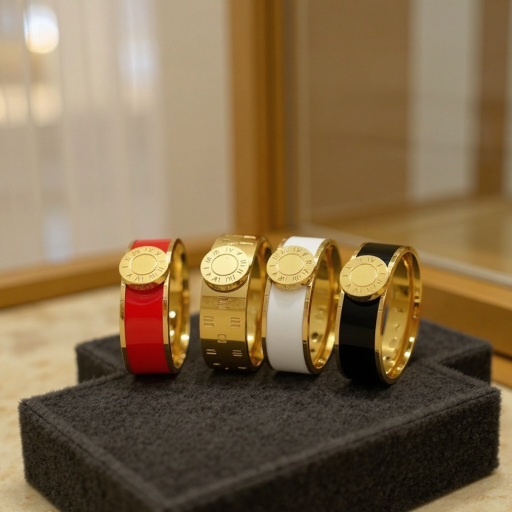 Gold & White Enamel Roman Numeral Ring
