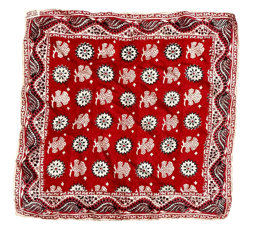 Hand Woven Pure Silk Scarf Made in India with Blue Ink Culture Markings