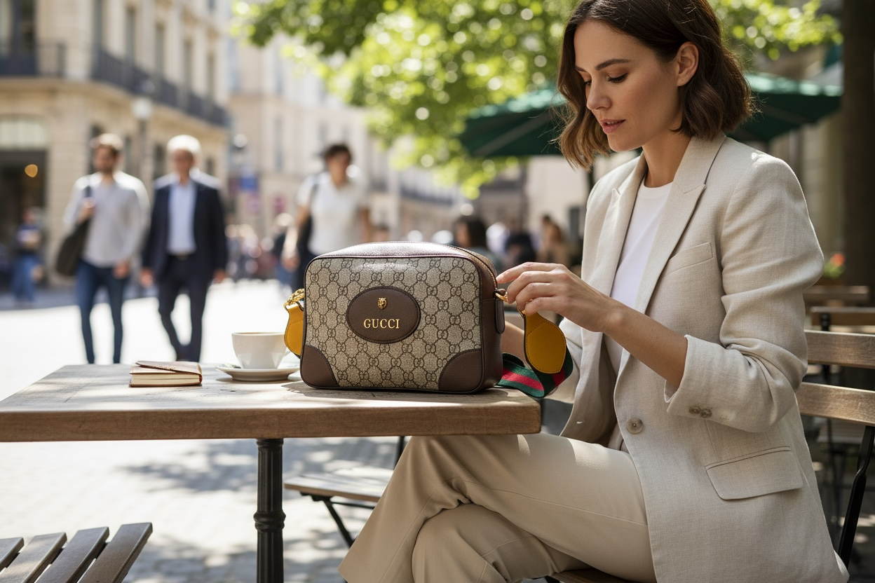 Gucci Vintage Beige and Brown Logo Crossbody Bag