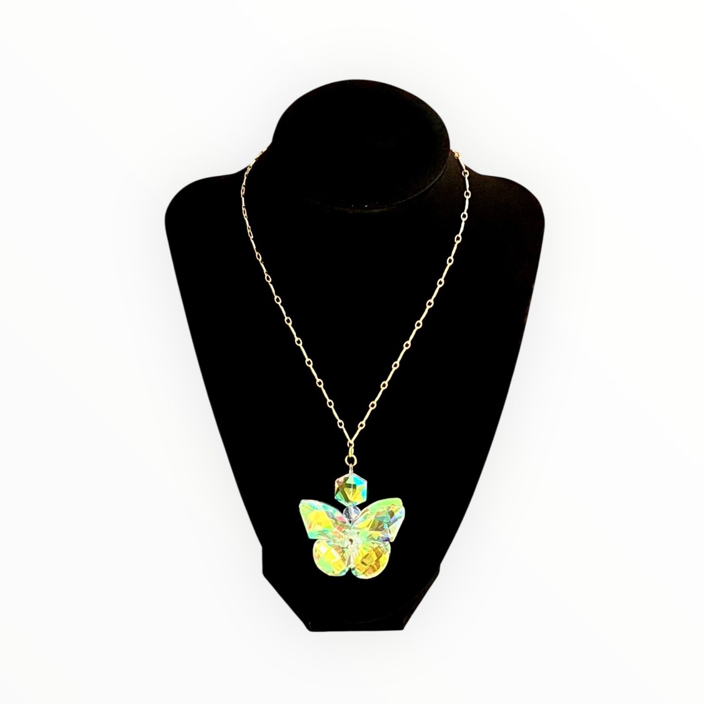 18k Gold Finish Necklace | Iridescent Butterfly Statement Pendant