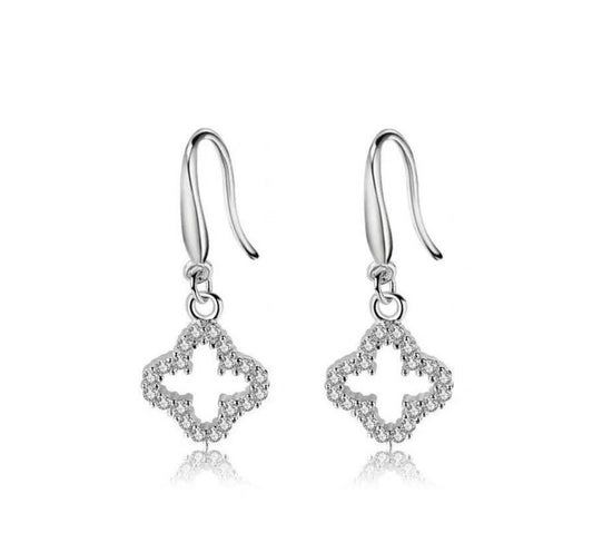 Cubic Zirconia Clover Earrings White Gold Drop Earrings