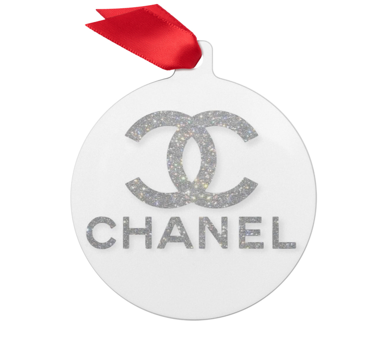 CHANEL White Ornament with Silver Glitter Logo