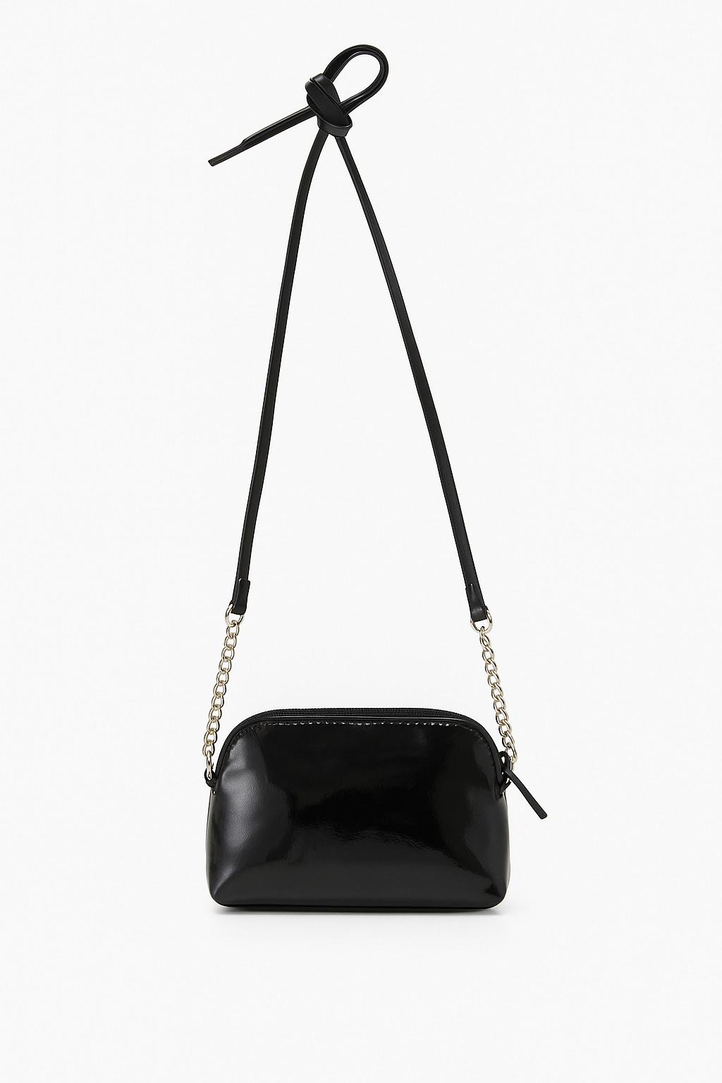 Nine West Embossed Black Patent Leather Tri-Compartment Crossbody w/ Chain Strap