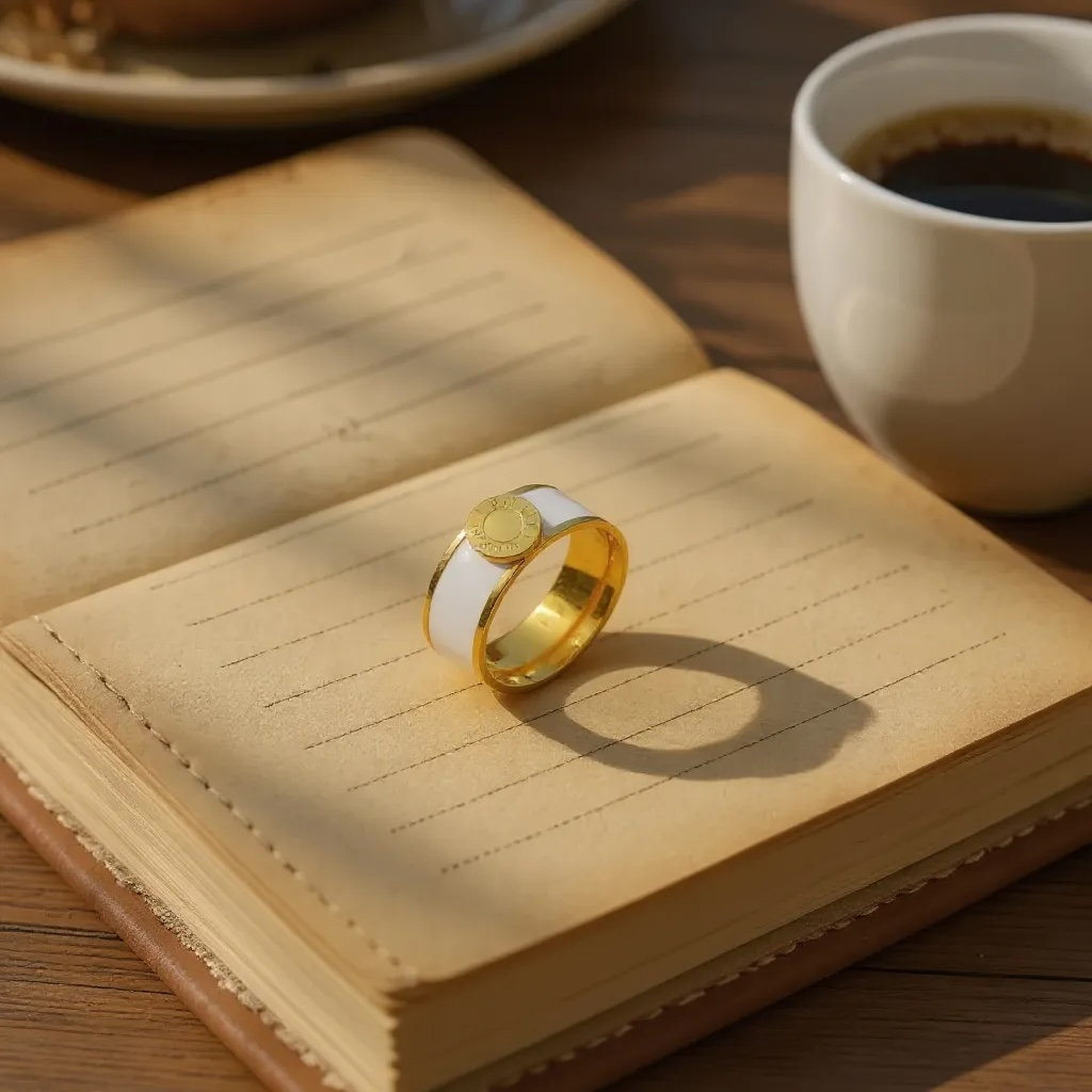 Gold & White Enamel Roman Numeral Ring