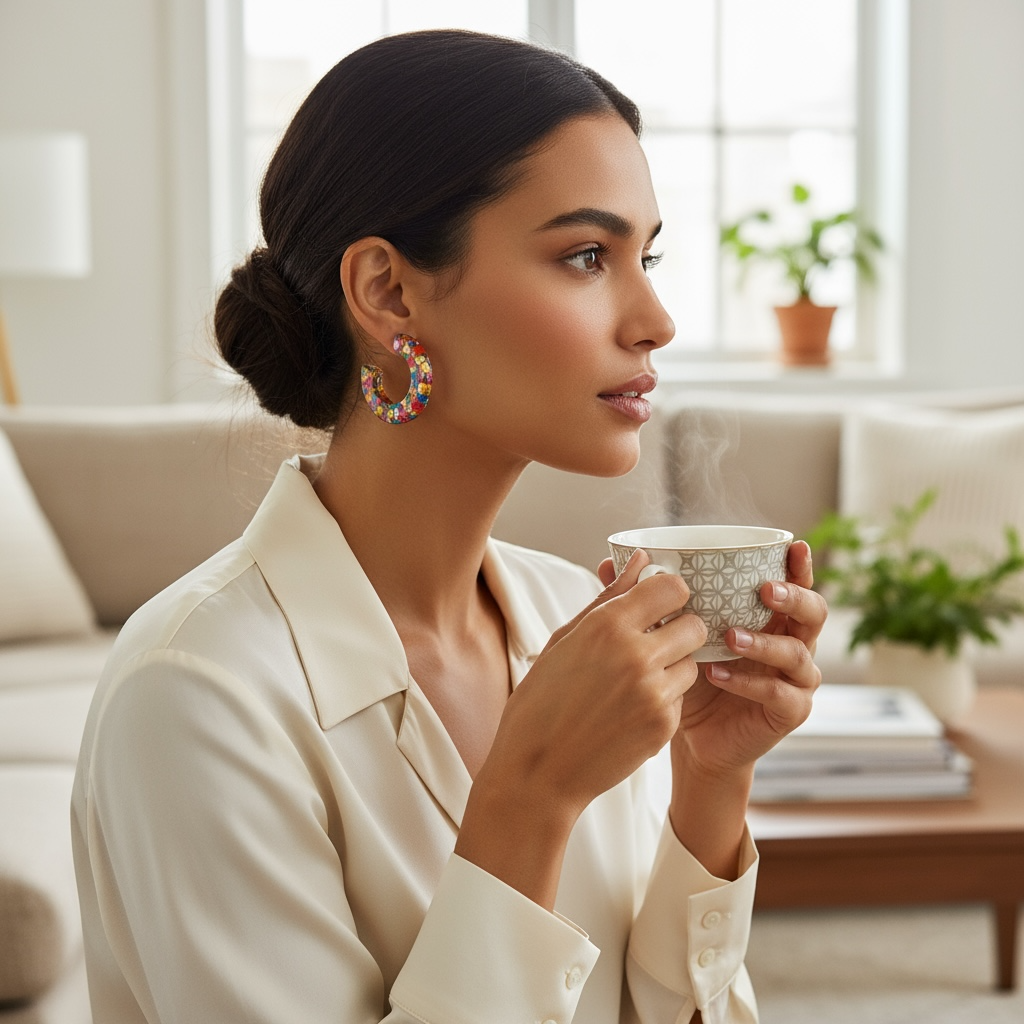 Bright Colorful Confetti Resin Hoop Earrings Multi-Color