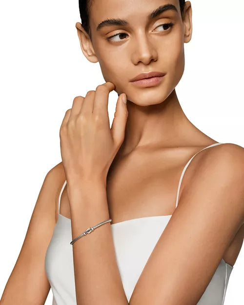 David Yurman Buckle Classic Cable Bracelet Sterling Silver with Diamonds, 3mm