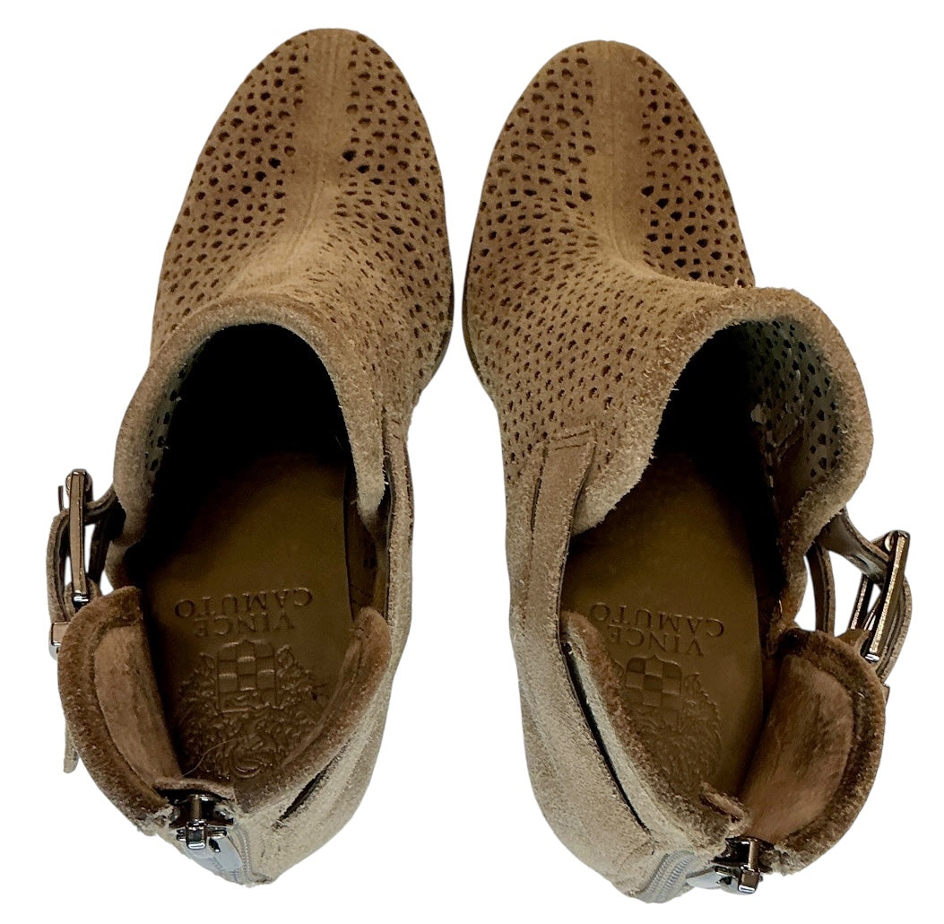 VINCE CAMUTO Palmina Perforated Suede Ankle Boots Booties Tan / Shady Grey Sz 6