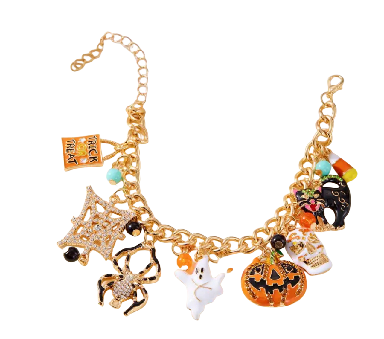 Not Your Average Halloween Charm Bracelet on Gold Chain