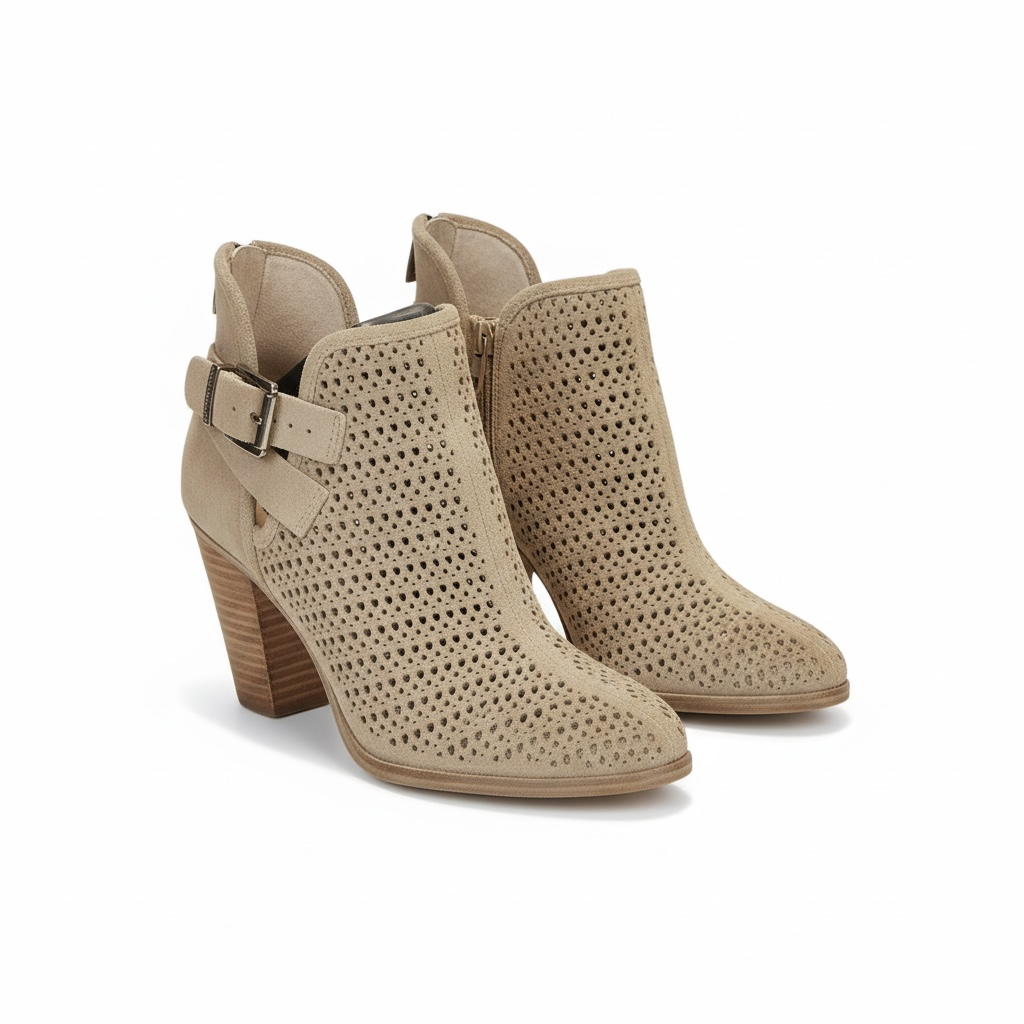 VINCE CAMUTO Palmina Perforated Suede Ankle Boots Booties Tan / Shady Grey Sz 6