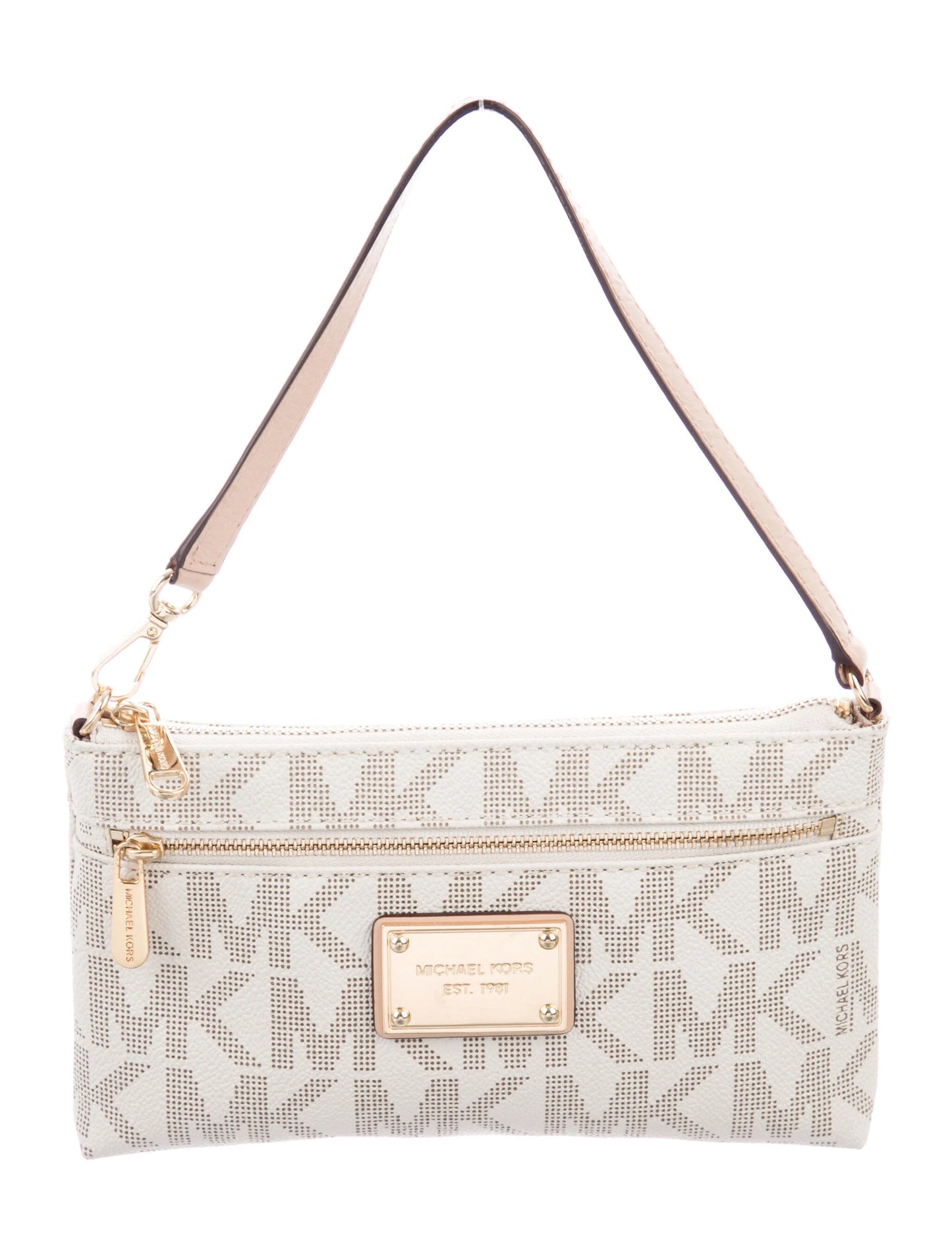 Michael Kors Large Leather Wristlet Handbag MK Logo - White