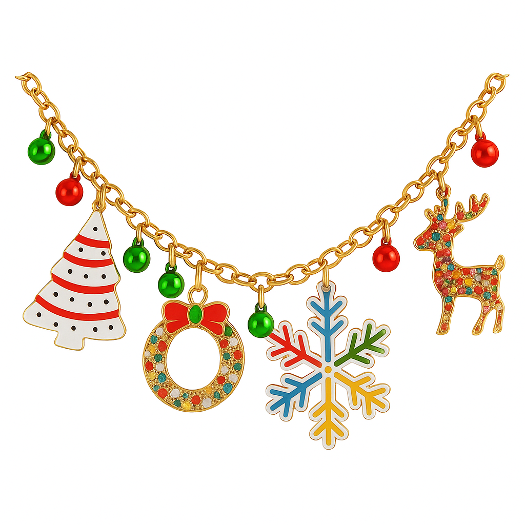 Christmas Gold Charm Necklace Festive Multicolor Pendants