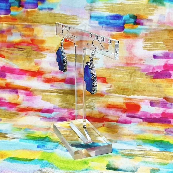 Sterling Silver Iridescent Blue Moon Face Earrings