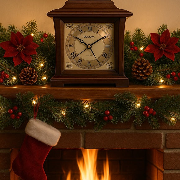 Vintage Bulova Quartz Mantel Clock B1871, Solid Wood, Dark Cherry Finish Carved