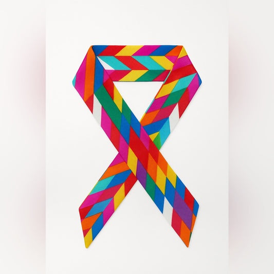 Vibrant Multicolor Silk Twilly Scarf - Chevron Pattern, Rainbow Hues, 100% Silk Accessory