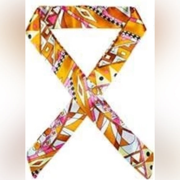 Geometric Yellow & Pink Abstract Print Versatile Twilly Scarf - Silky & Lightweight