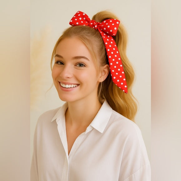 Classic Black & White Polka Dot Versatile Scarf - Vintage-Inspired Lightweight Accessory for Hair, Neck, and Bags