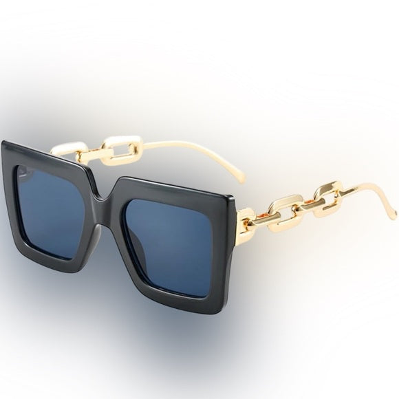 Chic Black & Gold Fashion Sunglasses Set - 2 Pairs with Elegant Golden Chain Link Arms