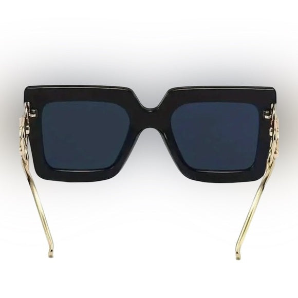 Chic Black & Gold Fashion Sunglasses Set - 2 Pairs with Elegant Golden Chain Link Arms