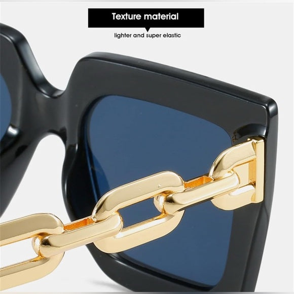 Chic Black & Gold Fashion Sunglasses Set - 2 Pairs with Elegant Golden Chain Link Arms