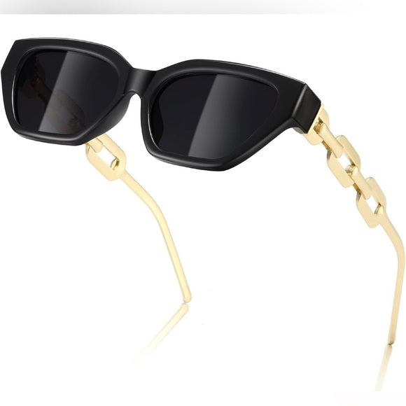 Chic Black & Gold Fashion Sunglasses Set - 2 Pairs with Elegant Golden Chain Link Arms