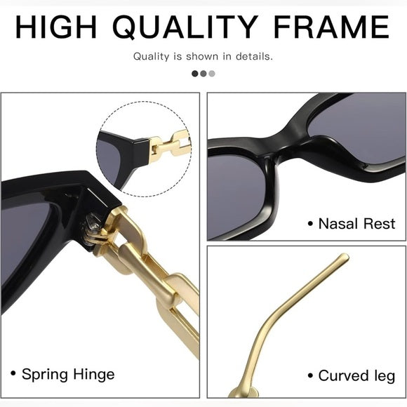 Chic Black & Gold Fashion Sunglasses Set - 2 Pairs with Elegant Golden Chain Link Arms