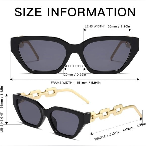 Chic Black & Gold Fashion Sunglasses Set - 2 Pairs with Elegant Golden Chain Link Arms