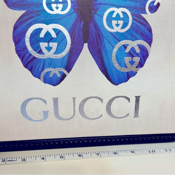GUCCI Blue Butterfly Framed Fashion Canvas Art - Tax Deductible - STUNNING