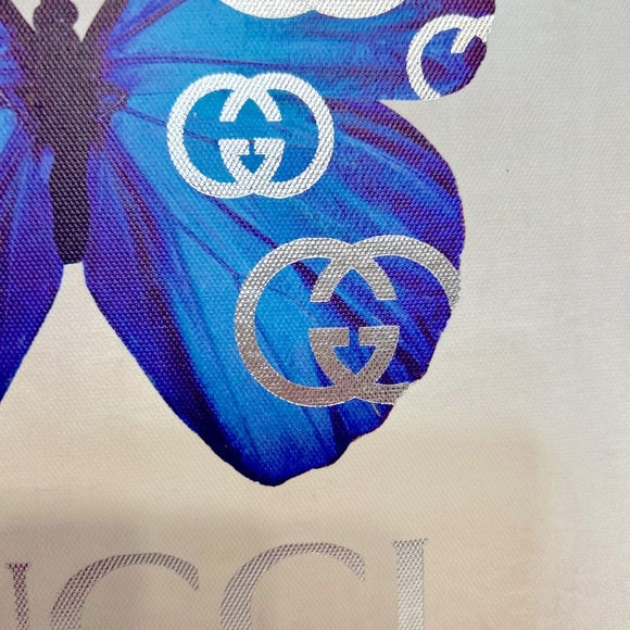 GUCCI Blue Butterfly Framed Fashion Canvas Art - Tax Deductible - STUNNING