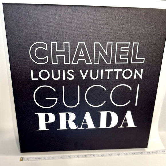 CHANEL LOUIS VUITTON GUCCI PRADA Designer Fashion Canvas Art Black White 16x16in